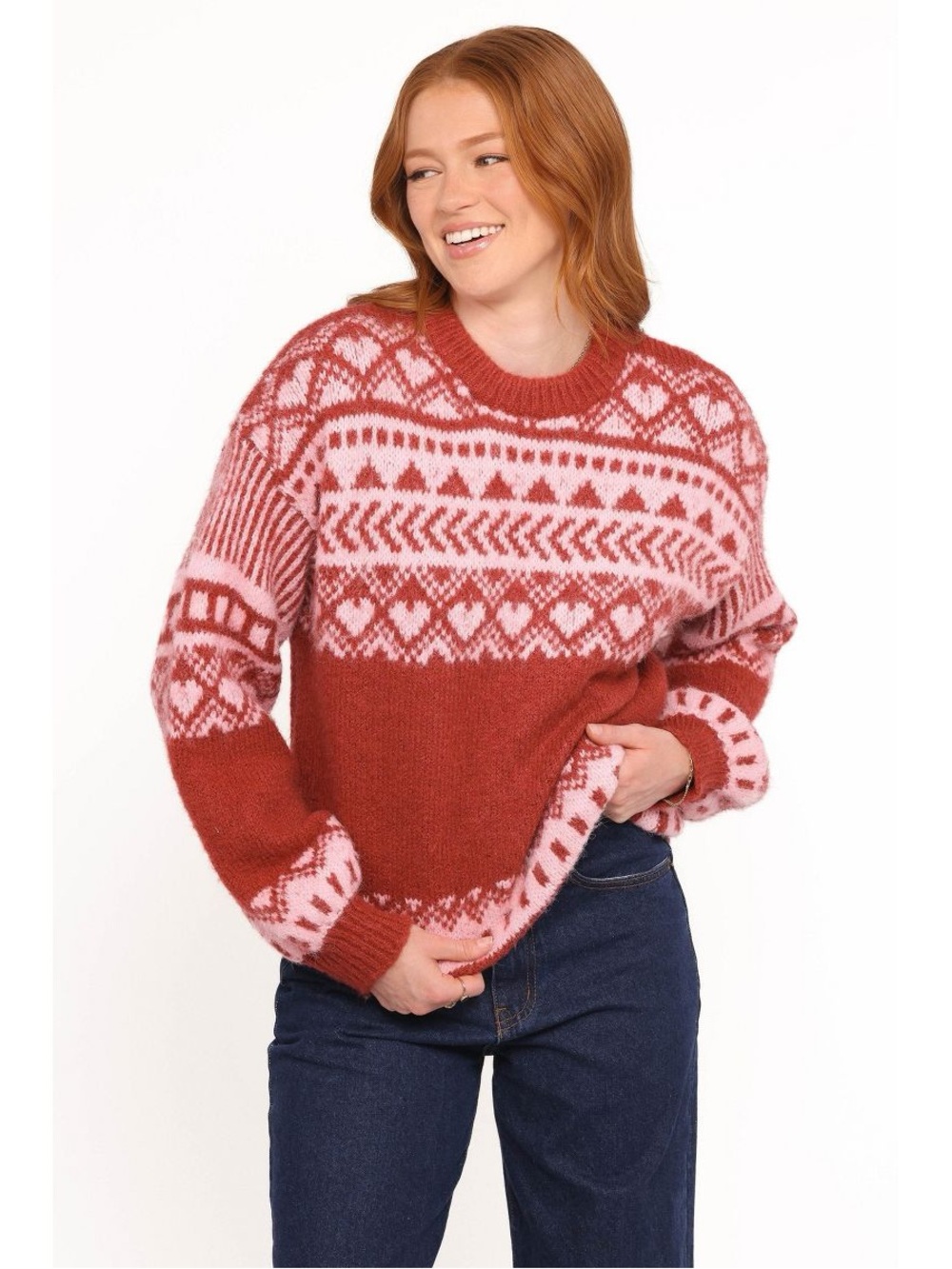 Petal & Pup Pink and Red Zinnia Fairisle Knit Sweater